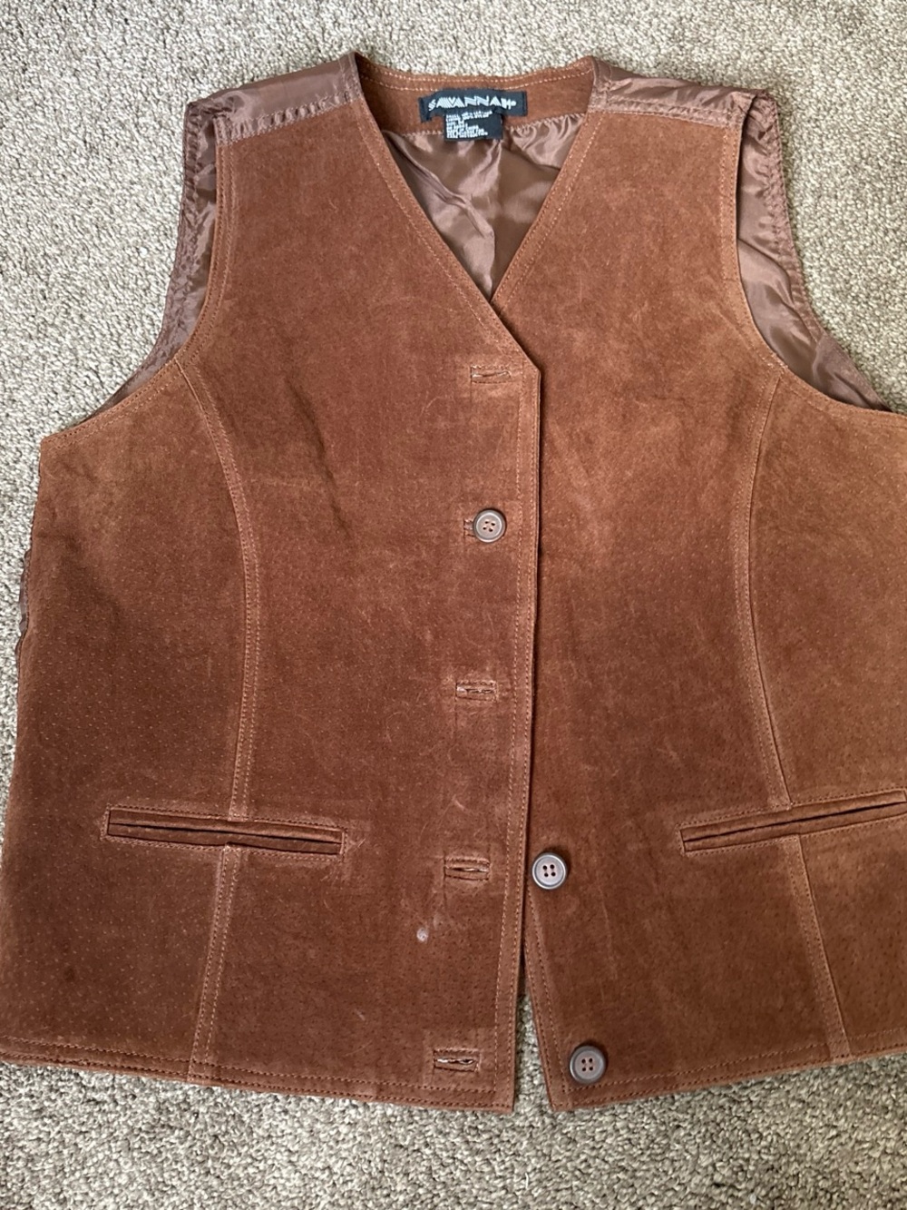 Savannah Brown Suede Vest - Women's Button Front